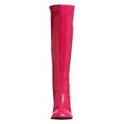 Bottes pink en cuir verni annes 70 - hippie disco gogo botte haute  talon carr 7,5 cm