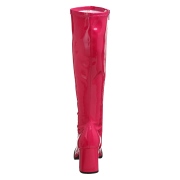 Bottes pink en cuir verni annes 70 - hippie disco gogo botte haute  talon carr 7,5 cm