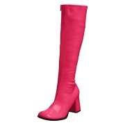 Bottes pink en cuir verni annes 70 - hippie disco gogo botte haute  talon carr 7,5 cm