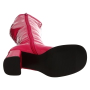 Bottes pink en cuir verni annes 70 - hippie disco gogo botte haute  talon carr 7,5 cm