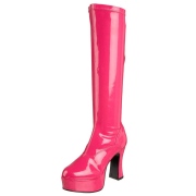 Bottes plateforme pink verni annes 70 - hippie disco botte haute  talon carr 10 cm