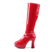 Bottes plateforme rouges verni annes 70 - hippie disco botte haute  talon carr 10 cm