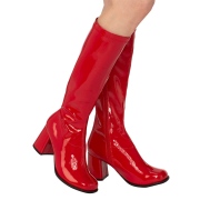 Bottes rouges en cuir verni annes 70 - hippie disco gogo botte haute  talon carr 7,5 cm