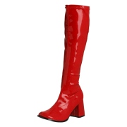 Bottes rouges en cuir verni annes 70 - hippie disco gogo botte haute  talon carr 7,5 cm