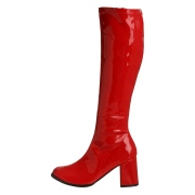 Bottes rouges en cuir verni annes 70 - hippie disco gogo botte haute  talon carr 7,5 cm