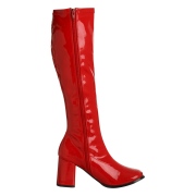 Bottes rouges en cuir verni annes 70 - hippie disco gogo botte haute  talon carr 7,5 cm