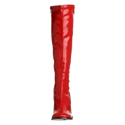 Bottes rouges en cuir verni annes 70 - hippie disco gogo botte haute  talon carr 7,5 cm