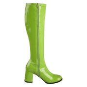 Bottes vertes en cuir verni annes 70 - hippie disco gogo botte haute  talon carr 7,5 cm