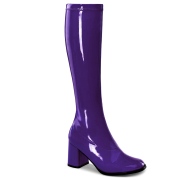 Bottes violettes en cuir verni annes 70 - hippie disco gogo botte haute  talon carr 7,5 cm