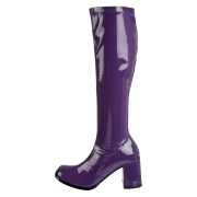 Bottes violettes en cuir verni annes 70 - hippie disco gogo botte haute  talon carr 7,5 cm