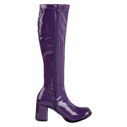 Bottes violettes en cuir verni annes 70 - hippie disco gogo botte haute  talon carr 7,5 cm