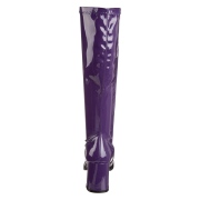 Bottes violettes en cuir verni annes 70 - hippie disco gogo botte haute  talon carr 7,5 cm