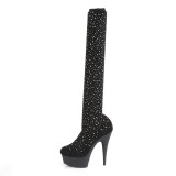 Noir 15 cm DELIGHT-30022 Tissu en maille bottes overknee plateforme