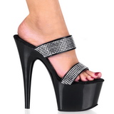 Noir 18 cm ADORE-702-2 Pantoufles Talons Hauts Pierres Strass