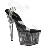 Noir 18 cm ADORE-708SRS Plateforme Strass Sandales Femmes