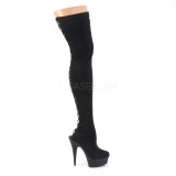 Noir Lycra 15 cm DELIGHT-3003 Bottes Cuissardes Talons Hauts