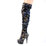 Noir Paillettes 15 cm DELIGHT-3004 bottes cuissardes pleaser