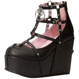 Noir Similicuir 13 cm POISON-25-1 bottines lolita talons compenses