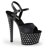 Noir Similicuir 18 cm STARDUST-709 Plateforme Strass Sandales Femmes