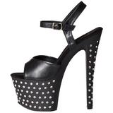 Noir Similicuir 18 cm STARDUST-709 Plateforme Strass Sandales Femmes