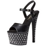 Noir Similicuir 18 cm STARDUST-709 Plateforme Strass Sandales Femmes