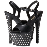 Noir Similicuir 18 cm STARDUST-709 Plateforme Strass Sandales Femmes