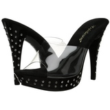 Noir Transparent 14 cm COCKTAIL-501SDT Mules Haut Talon Glitzee