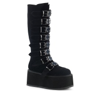 Noir Velours 9 cm DAMNED-318 plateformes bottes  boucles pour femmes