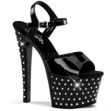 Noir Verni 18 cm STARDUST-709 Plateforme Strass Sandales Femmes