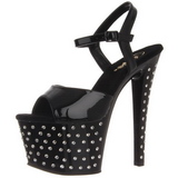 Noir Verni 18 cm STARDUST-709 Plateforme Strass Sandales Femmes