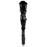 Noir Verni 20 cm FLAMINGO-3028 Plateforme cuissardes et genoux