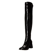 Noires bottes cuissardes vinyle - annes 70 en - hippie disco gogo botte cuissarde  talon carr 7,5 cm