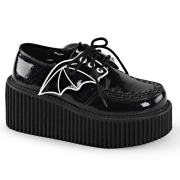 Noirs 7,5 cm CREEPER-205 chaussures creepers femmes ailes de chauve-souris