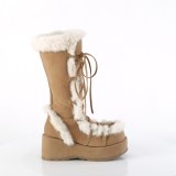 Peau 7 cm CUBBY-311 gothique bottes  lacets femme plateforme brun