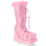Peau 7 cm CUBBY-311 gothique bottes  lacets femme plateforme rose