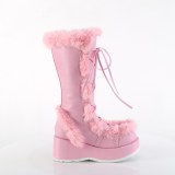 Peau 7 cm CUBBY-311 gothique bottes  lacets femme plateforme rose