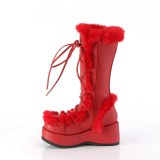Peau 7 cm CUBBY-311 gothique bottes  lacets femme plateforme rouges