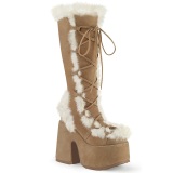 Peau brun 13 cm CAMEL-311 bottes plateforme chunky talons pais