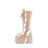 Peau brun 13 cm CAMEL-311 bottes plateforme chunky talons pais