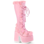 Peau rose 13 cm CAMEL-311 bottes plateforme chunky talons pais