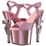 Rose 18 cm Pleaser REVOLVER-709G Talons Aiguilles Chrome Plateforme