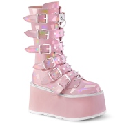 Rose Hologramme 9 cm DAMNED-225 plateformes bottes  boucles pour femmes
