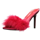 Rouge 10 cm CLASSIQUE-01F mules femmes avec plumes de marabout