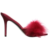 Rouge 10 cm CLASSIQUE-01F mules femmes avec plumes de marabout