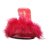 Rouge 10 cm CLASSIQUE-01F mules femmes avec plumes de marabout