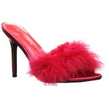 Rouge 10 cm CLASSIQUE-01F mules femmes avec plumes de marabout