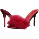 Rouge 10 cm CLASSIQUE-01F mules femmes avec plumes de marabout