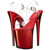 Rouge 20 cm FLAMINGO-808 Chrome Plateforme Talons Hauts