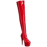 Rouge Verni 18 cm ADORE-3063 Plateforme cuissardes et genoux