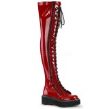 Rouge Verni 5 cm EMILY-375 bottes cuissardes  lacets